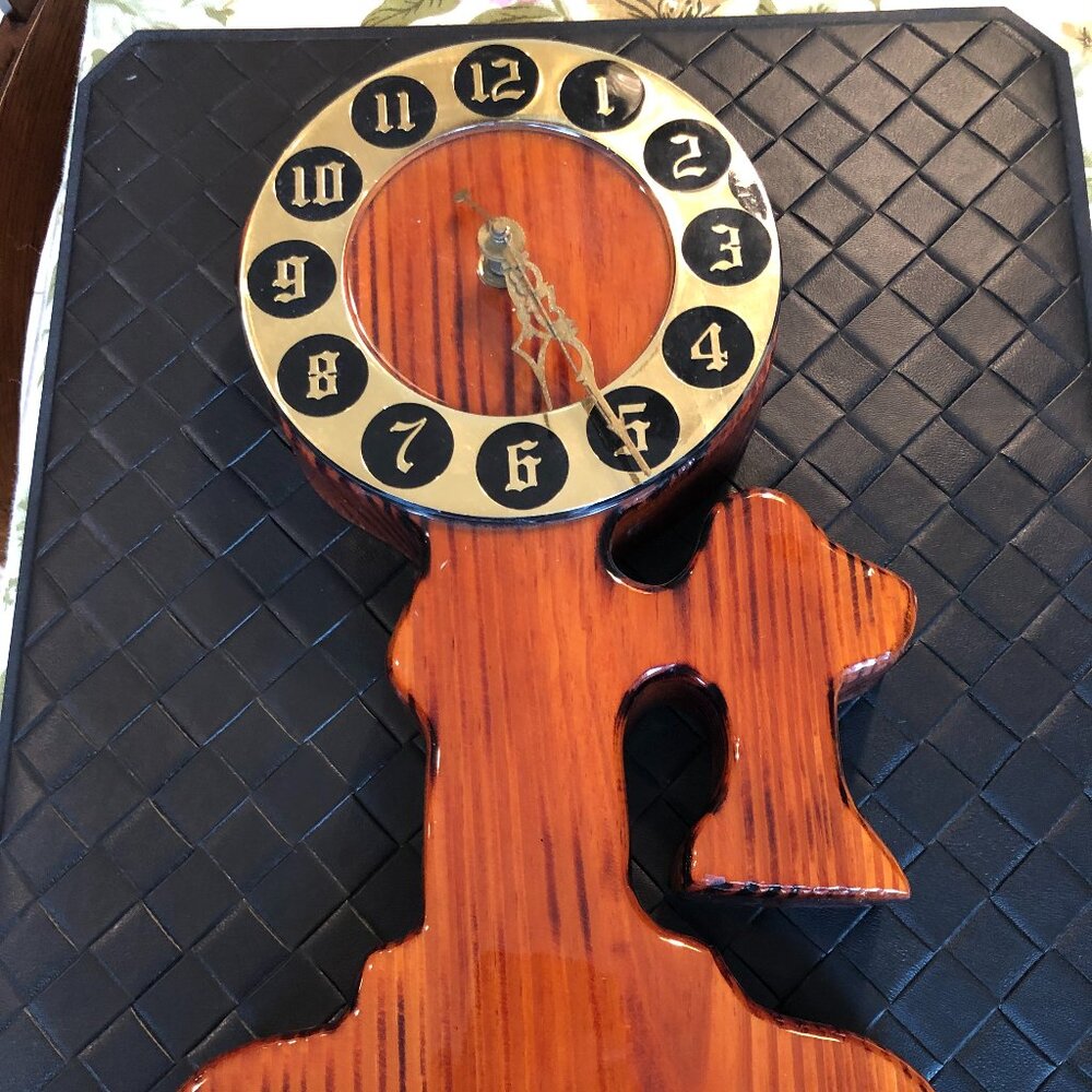 Retro Telephone Wall Clock Wood Handcrafted